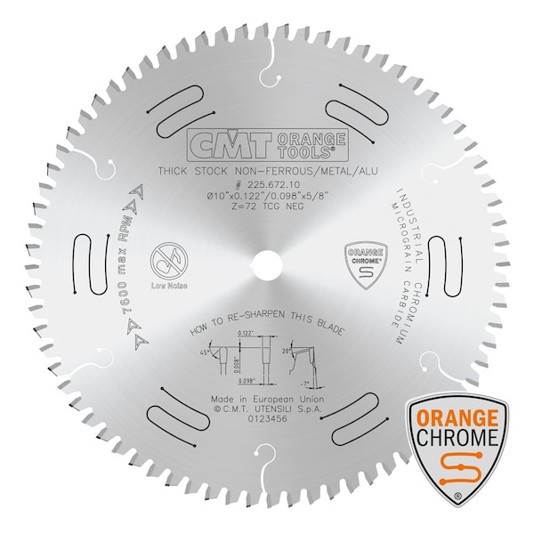 Cmt Orange Tools Industrial NonFerrous Metal PVC Melamine Saw Blade 812In x 60 Teeth TCG Grind 58In Bore 225.060.08 - main